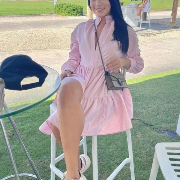 Baby Pink Babydoll Mini Long sleeved Dress - Picture 12 of 13